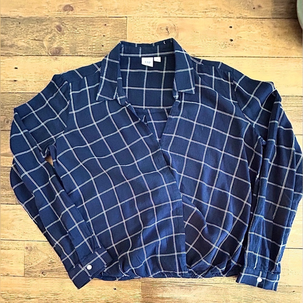 GAP Flannel Blue Buffalo Check Lightweight Long Sleeve - Picture 2 of 12